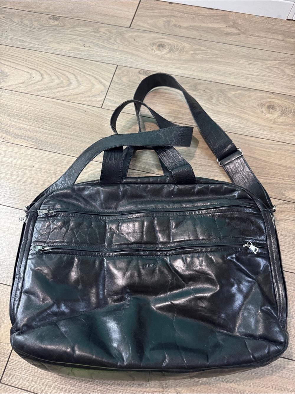 M0851 laptop Black Leather Shoulder Briefcase Bag